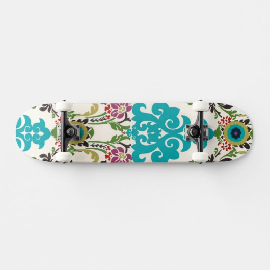 Skateboard Damask Floral Patterns Plum Turquoise (Horz)