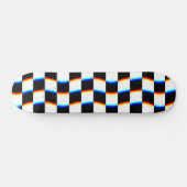Skateboard Damier Aberration 3D Noir Blanc Rétro (Horz)