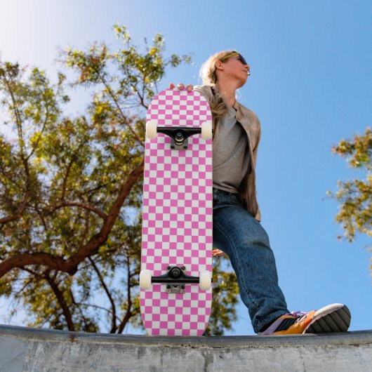Skateboard Damier rose visuel classique  (Extérieur 1)