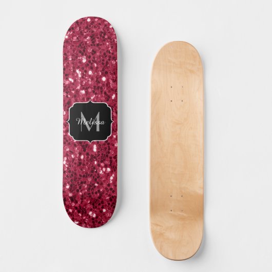 Skateboard Dark pink red magenta faux sparkles Monogram (Recto)