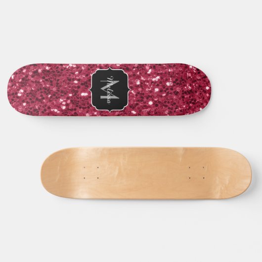 Skateboard Dark pink red magenta faux sparkles Monogram (Horz)