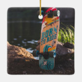 Skateboard dat aan de rand wordt geboren keramisch ornament (Achterkant)