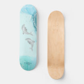 Skateboard Dauphins argentés Vague Côtière Votre nom (Recto)