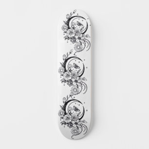 Skateboard Deck de style tatouage tendance fleur croissant de
