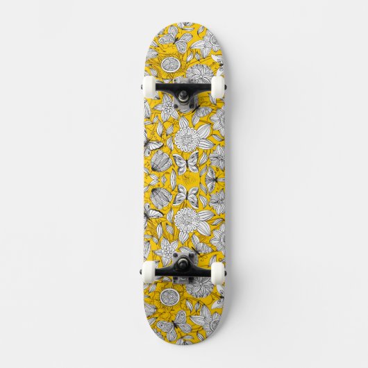 Skateboard Design abstrait fleuri jaune blanc mignon (Recto)