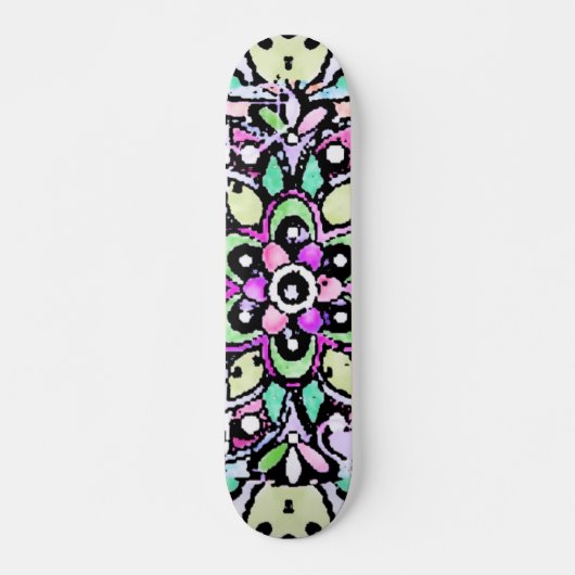 Skateboard design de mandala de fleurs (Devant)