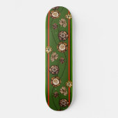 Skateboard Dessin à fleurs Vintage Rouge Vert Cool (Recto)