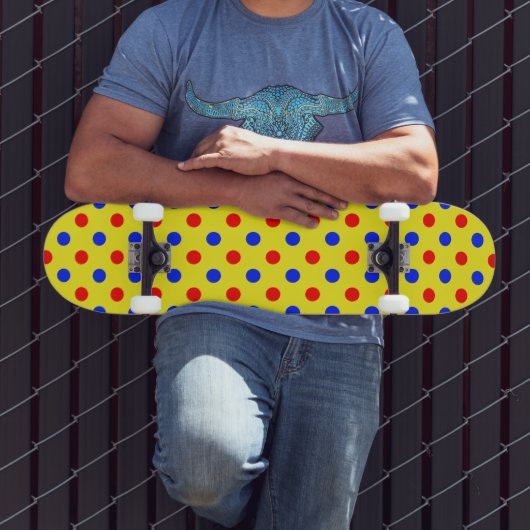 Skateboard Dessin à points jaunes rouges et bleus (Extérieur 3)