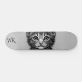 Skateboard Dessin adorable de Monogramme de jeune chat (Horz)