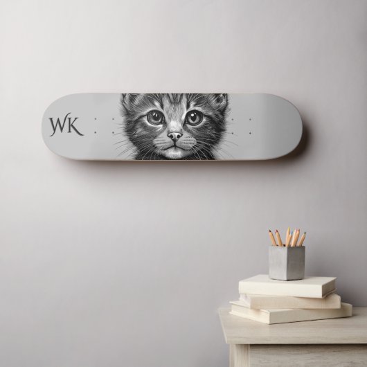 Skateboard Dessin adorable de Monogramme de jeune chat (Art mural (Horz))