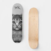 Skateboard Dessin adorable de Monogramme de jeune chat (Recto)