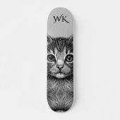 Skateboard Dessin adorable de Monogramme de jeune chat (Devant)