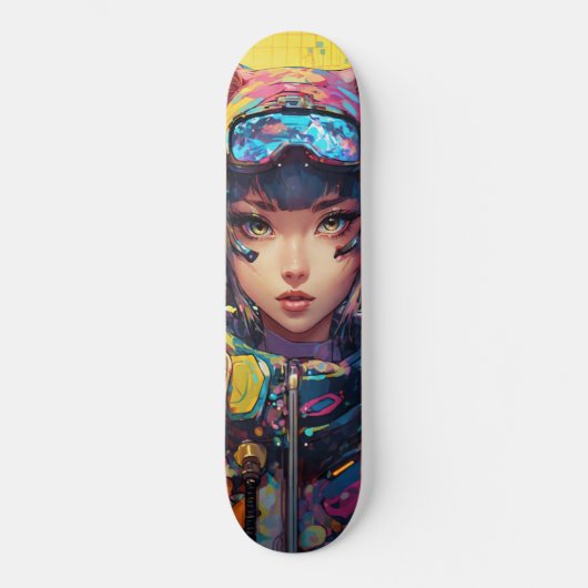 Skateboard dessin animé de style Abstrait d'une fille de chat (Recto)