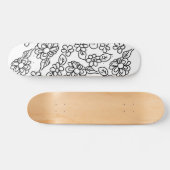 Skateboard Dessin floral noir et blanc (Horz)