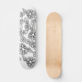 Skateboard Dessin floral noir et blanc (Recto)