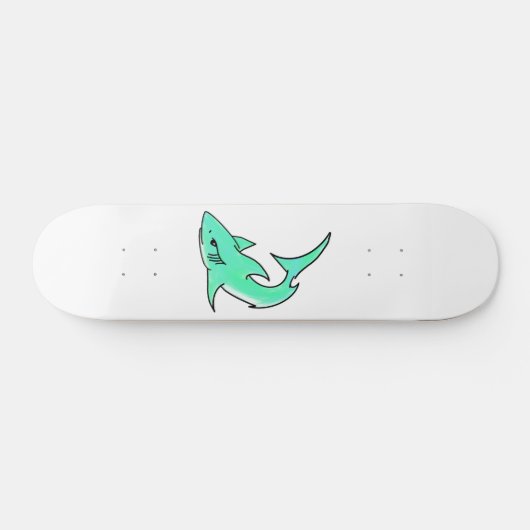 Skateboard dessin souriant requin menthe bleu vert océan anim (Horz)