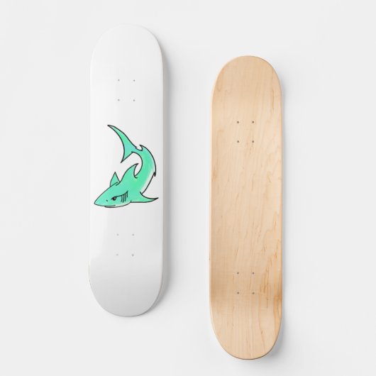 Skateboard dessin souriant requin menthe bleu vert océan anim (Recto)