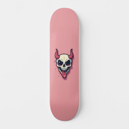 Skateboard Diablesse qui tire la langue sur fond rose (Recto)