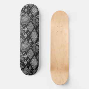 Skateboard Diamants en dentelle noir et blanc Floral