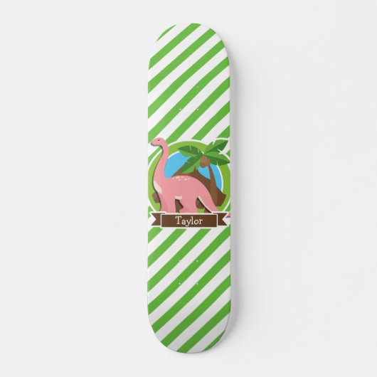 Skateboard Dinosaure Rose, Dino; Grandes Vertes Et Blanches (Devant)
