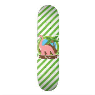 Skateboard Dinosaure Rose, Dino; Grandes Vertes Et Blanches