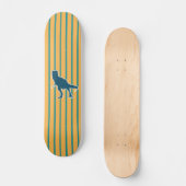Skateboard Dinosaure T-rex à rayures bleues jaunes (Recto)
