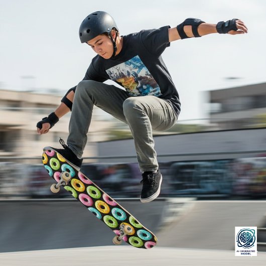 Skateboard Donuts Colorés avec des Paillettes
