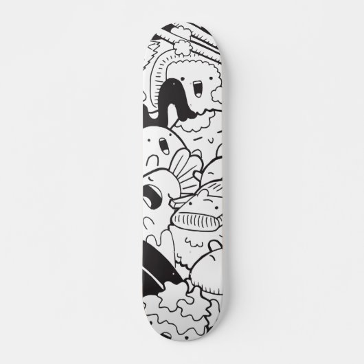 Skateboard Doodle japonais noir et blanc (Devant)