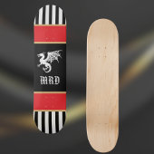 Skateboard Dragon Black White Striped Monogram w Red Gold 