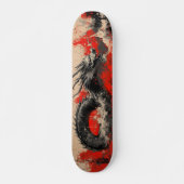 Skateboard Dragon chinois majestueux avec plaque d'encre roug (Devant)