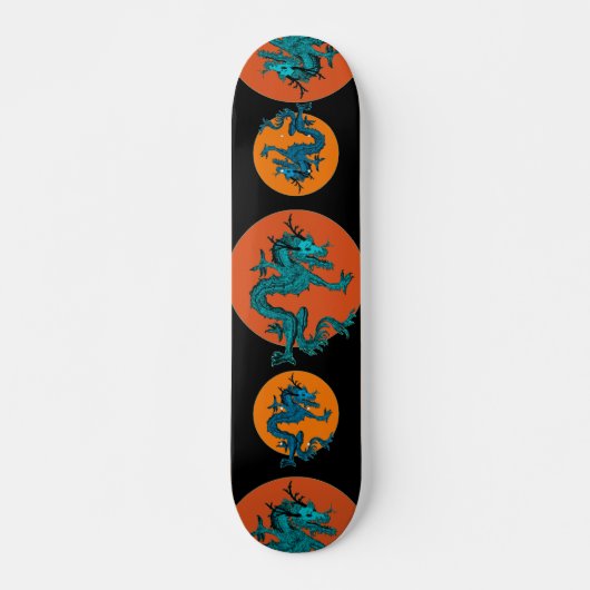 Skateboard Dragon chinois traditionnel coloré bleu dans la lu (Devant)