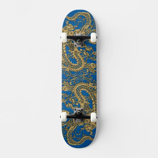 Skateboard Dragon d'or sur Lapis Blue Leather Texture (Recto)