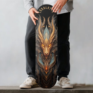 Skateboard Dragon mythique avec motifs tribaux Dark Fantasy