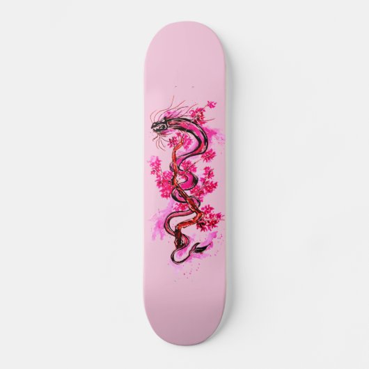 Skateboard Dragon rose et fleurs (Recto)