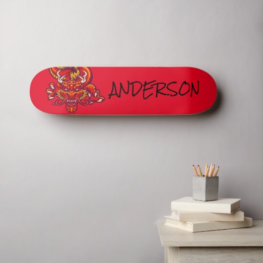 Skateboard Dragon rouge personnalisé (Art mural (Horz))