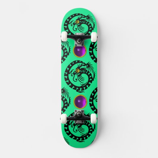 Skateboard DRAGON VERT NOIR, Gemmes Améthystes pourpres (Recto)