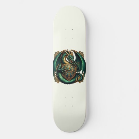 Skateboard Dragon Vert & Or avec Bouclier (Recto)
