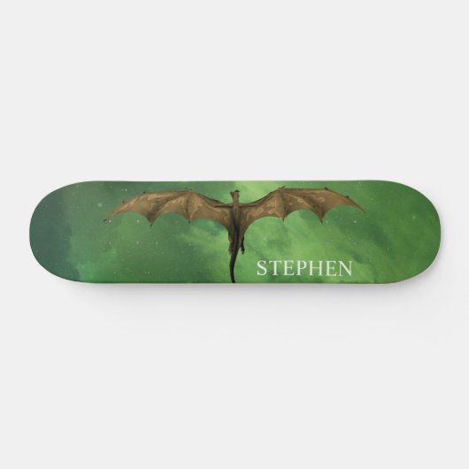 Skateboard Dragon Volant Vert Nebula Galaxy Monogramme (Horz)