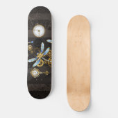 Skateboard Dragonflies de Steampunk sur arrière - plan rayé b (Recto)