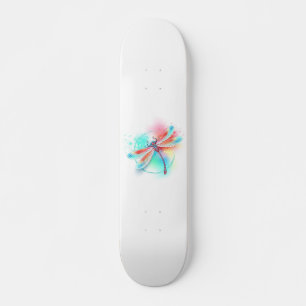 Skateboard Dragonfly rouge sur l'arrière - plan aquarelle