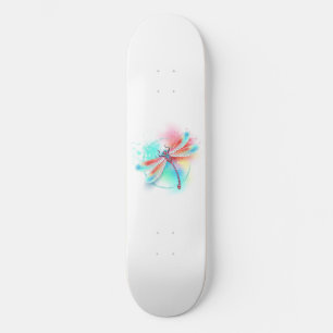 Skateboard Dragonfly rouge sur l'arrière - plan aquarelle