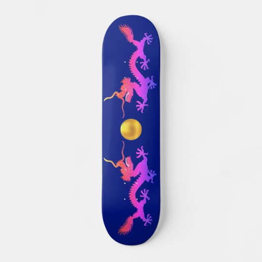 Skateboard Dragons en rose, rouge et bleu sur le bleu (Recto)
