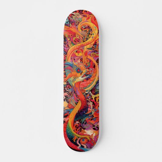 Skateboard Dragons psychédéliques colorés (Devant)