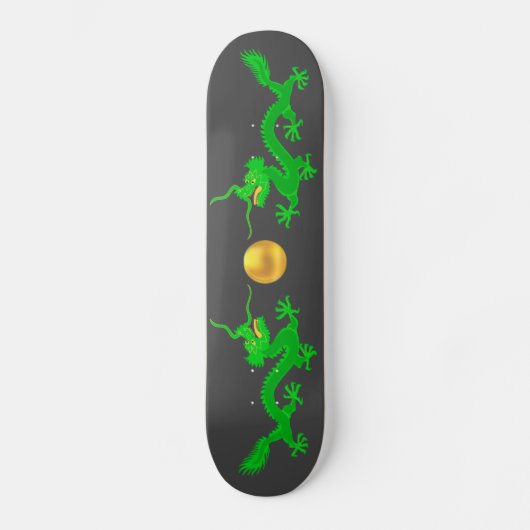 Skateboard Dragons verts avec boule dorée sur gris foncé (Recto)
