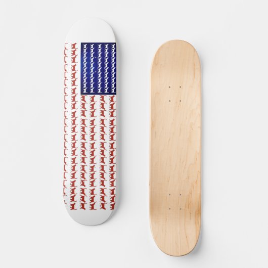 Skateboard Drapeau 4 juillet chat rouge blanc et bleu (Recto)