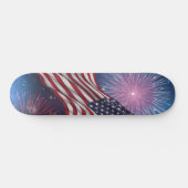 Skateboard Drapeau américain avec feux d'artifice (Horz)