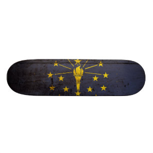 Skateboard Drapeau d'état de l'Indiana sur le vieux grain en