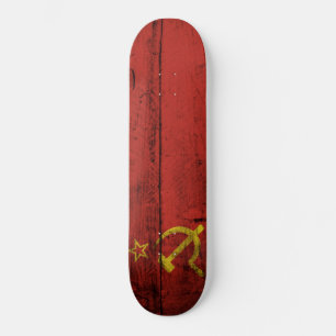 Skateboard Drapeau d'Union Soviétique sur le vieux grain en