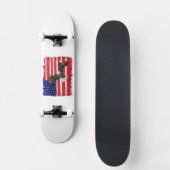 Skateboard Drapeau Et Aigle Peints D'Art Folk (Recto)