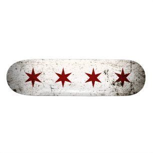 Skateboard Drapeau grunge noir de Chicago